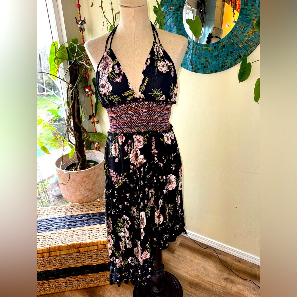 Black floral asymmetrical beach dress